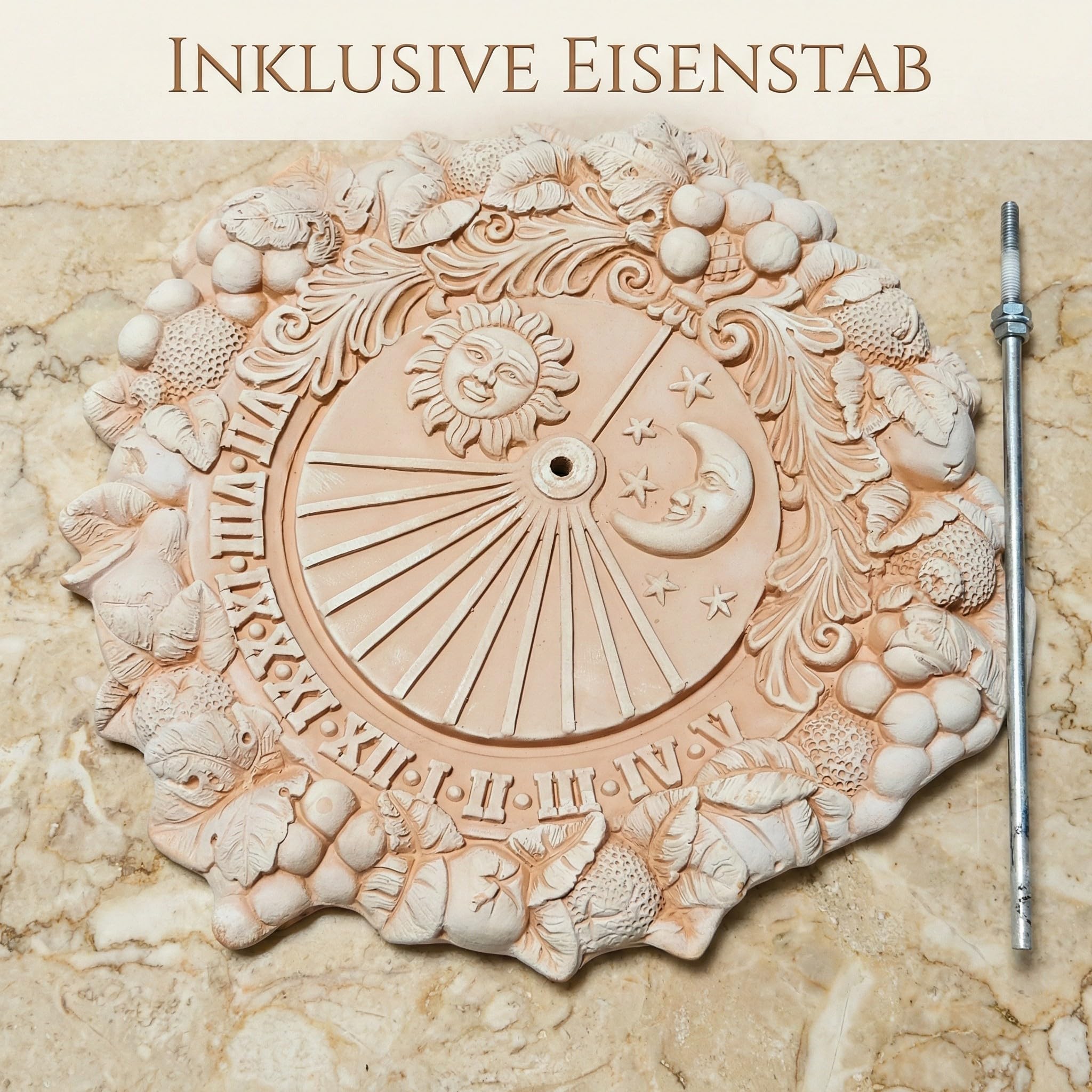 teramico Cadran Solaire Meridiana décoratif en Terre Cuite 35 cm Italienne au Gel et résistant aux intempéries Produit de qualité blumenkübelxxl
