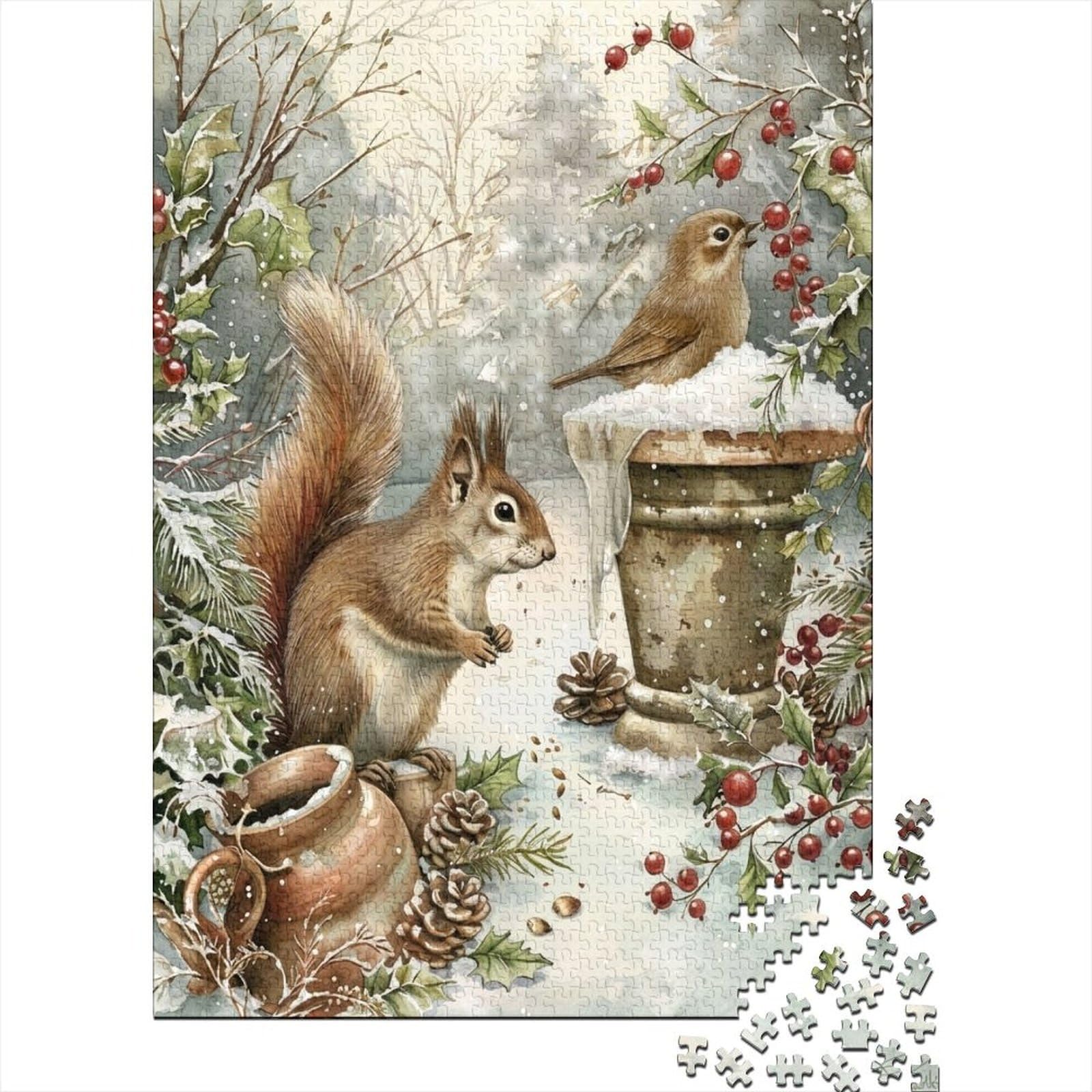 squirrel and winter bird 1000 piece jigsaw puzzle snow landscape for adults paperboard winter scene wall art decor brain teaser