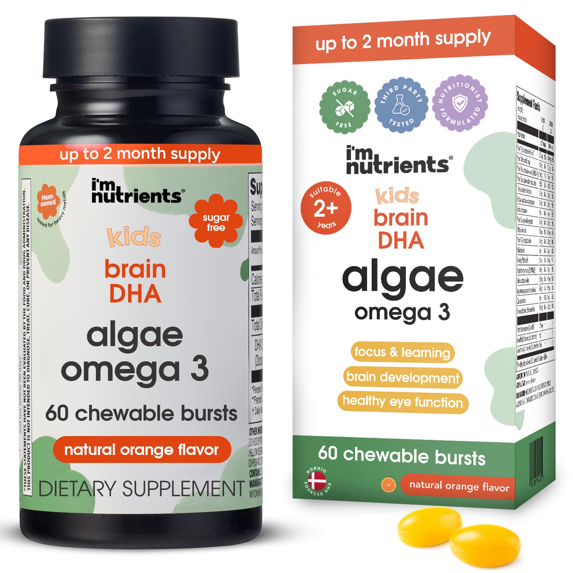 Kids Brain DHA Omega-3 Algae Softgels, Natural Flavor, 60 Ct