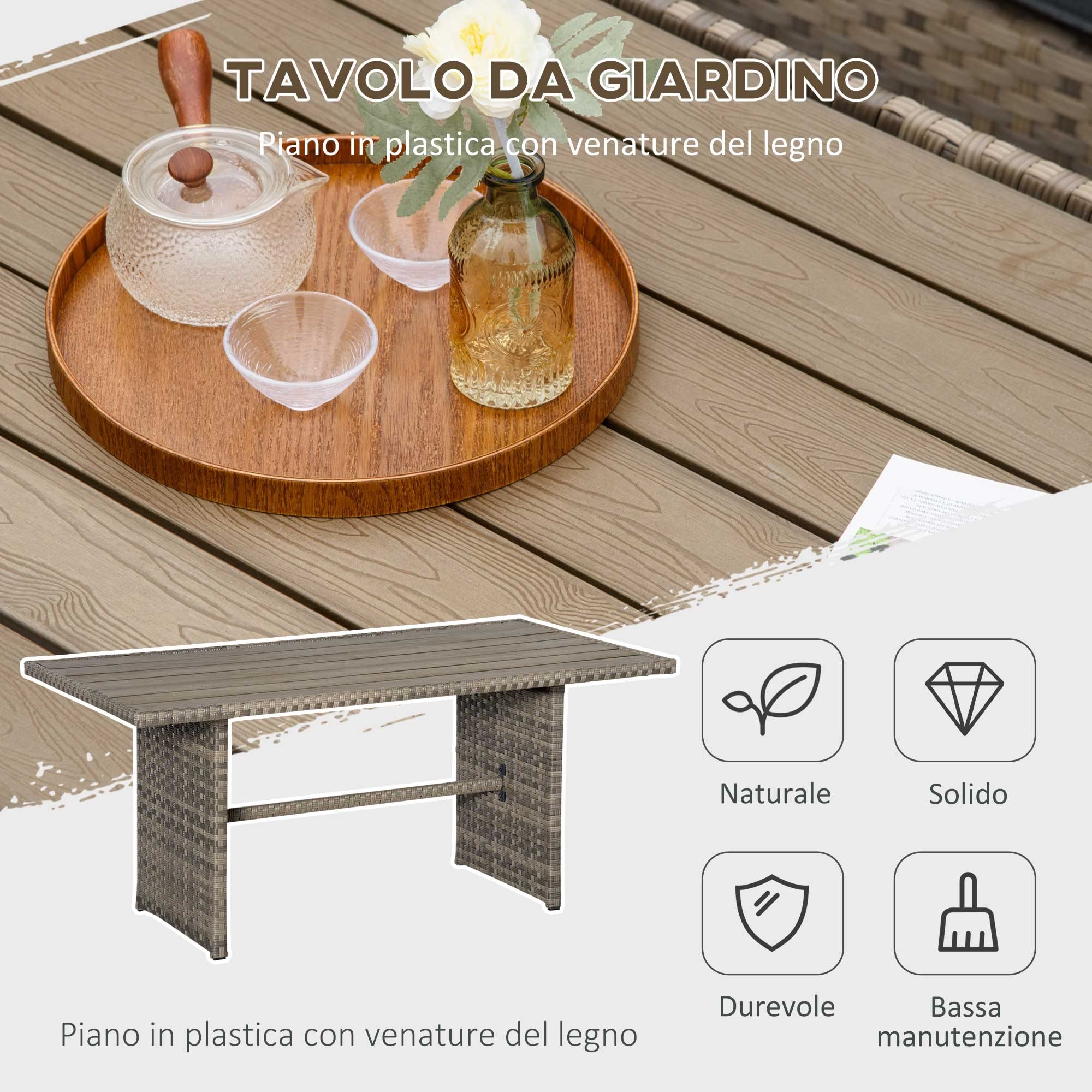 Outsunny Set Mobile da Giardino 6 Pezzi in Rattan PE, Salotto con Divano 3 Posti, 2 Poltrone, 2 Sgabelli e Tavolo, Cuscini Sfoderabili, Grigio