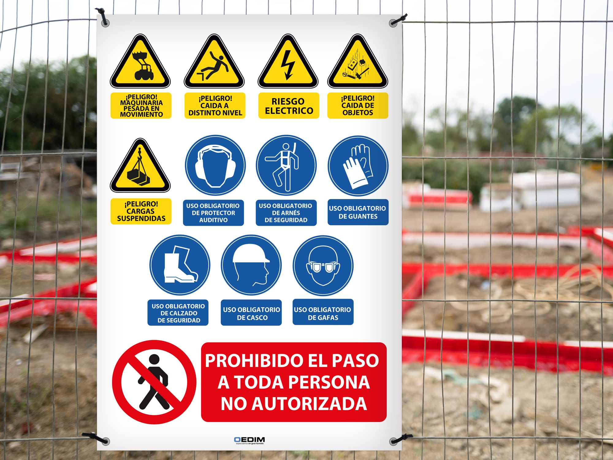 Oedim Pack 5 Señaléticas para Obras, 70x100cm, Señal para Obras, Fabricado en Polipropileno Celular