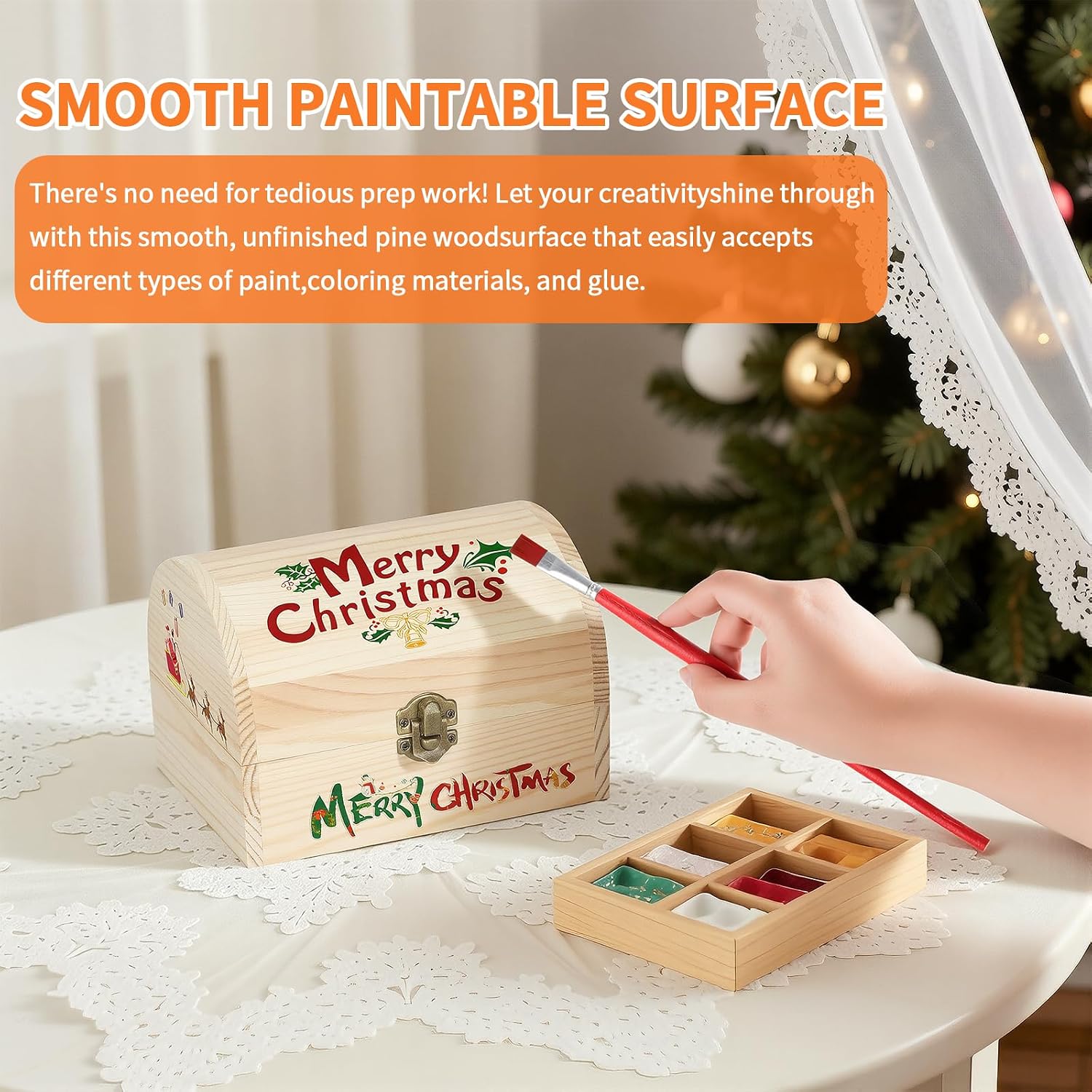 Unpainted Wood Treasure Box for DIY Craft (6.3 * 4.8 * 4.5 inch)