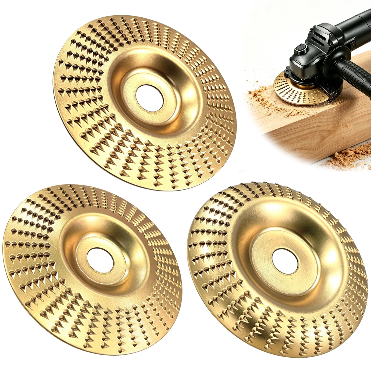 Tungsten Carbide Cutting Wheel and Wood Carving Disc Set, Angle Grinder Polishing Pad, Heavy-Duty Grinding Wheel(3PCS Mix)