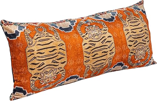 Creative Co-Op Almohada lumbar con diseño de tigre de terciopelo de algodón, multicolor