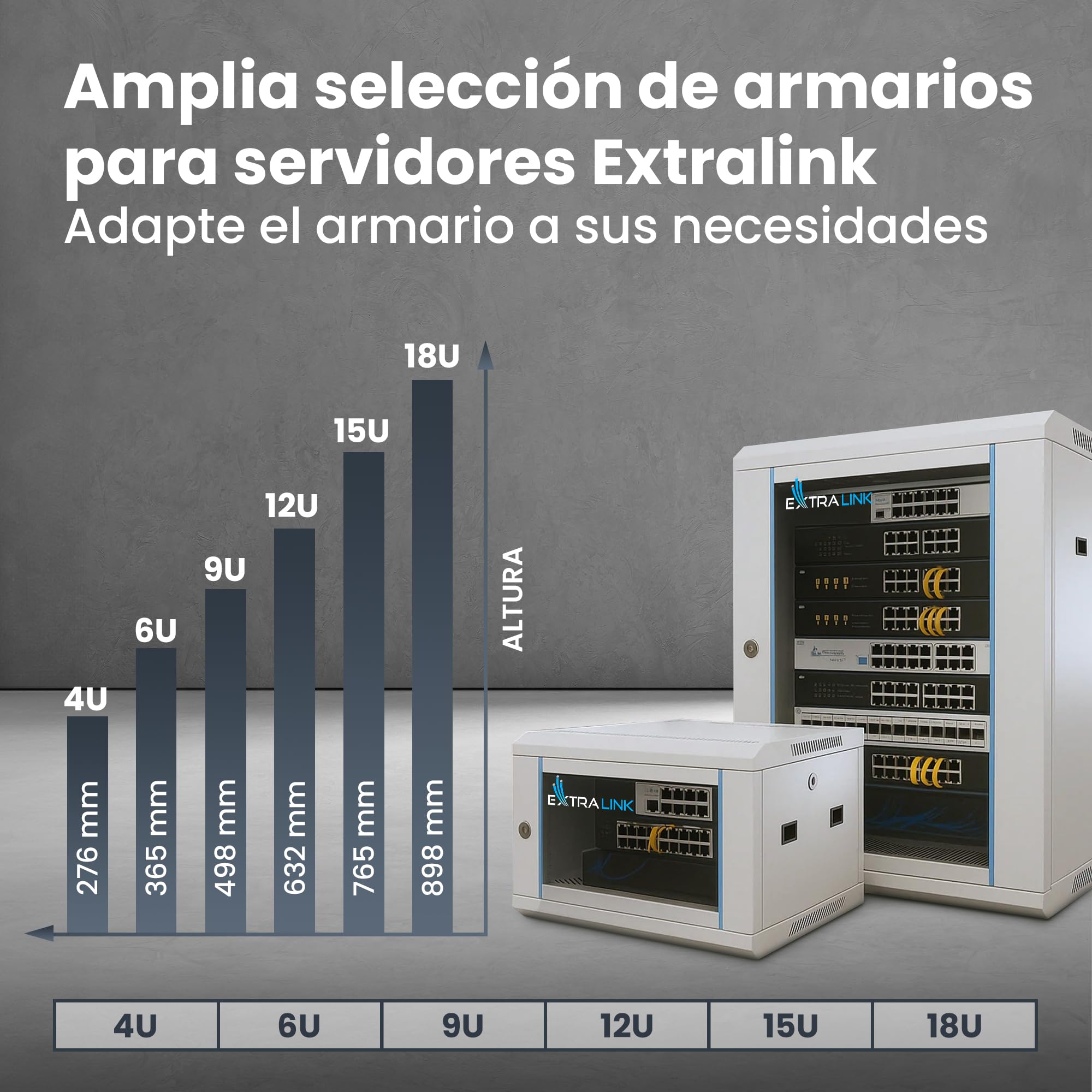 Extralink Armario Rack de 19" 4U - Armario de Red de 600mm, para Montaje en Pared o Suelo, hasta 60 kg, Puerta de Cristal Templado, Apertura de 180° Gris - para Red doméstica y Equipos informáticos