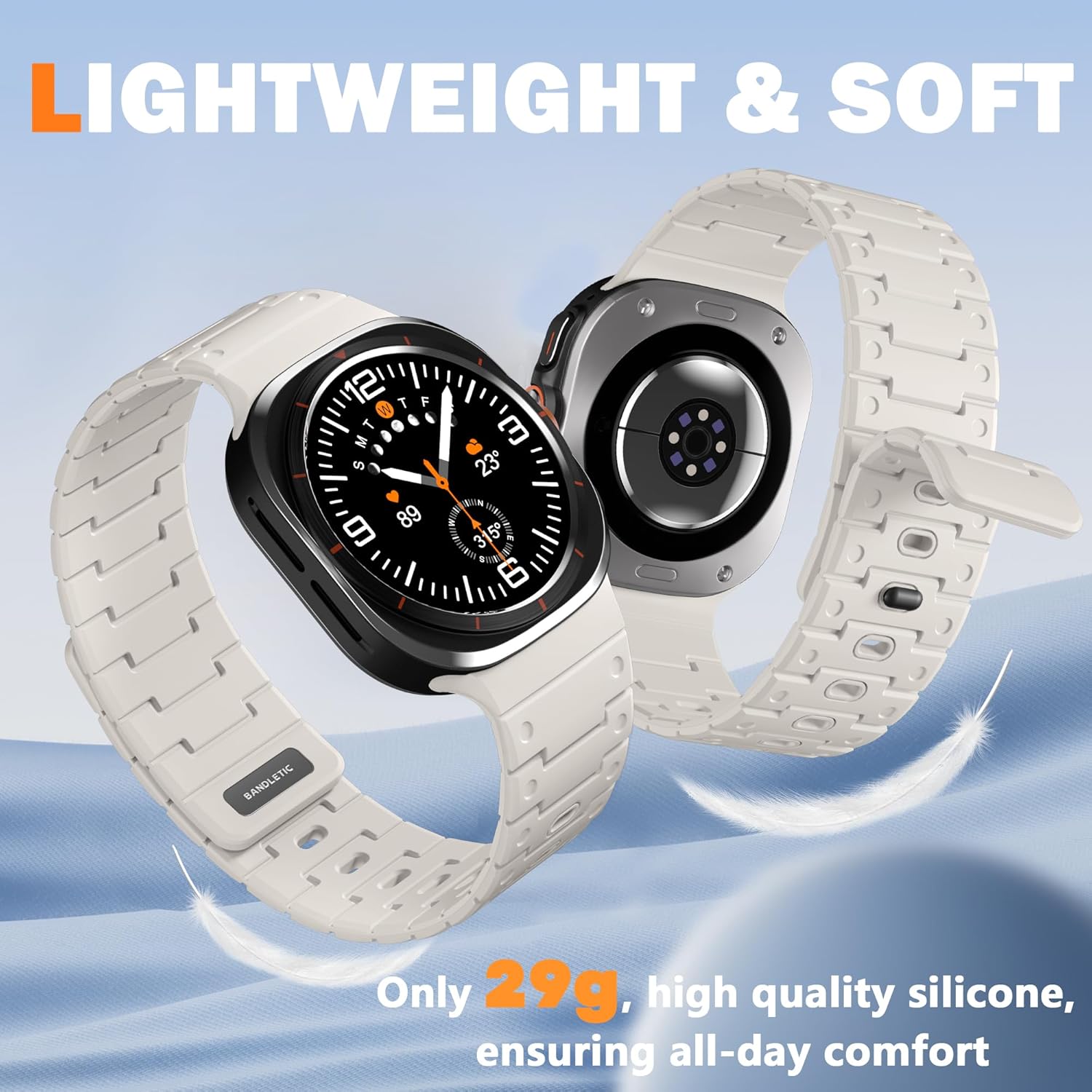 Bandletic Magnetic Bands Compatible with Samsung Galaxy Watch Ultra Band 47mm for Men Women, Waterproof Silicone Sport Strap with Magnet Wristbands Compatible with Samsung Watch Ultra, Starlight - Image 5