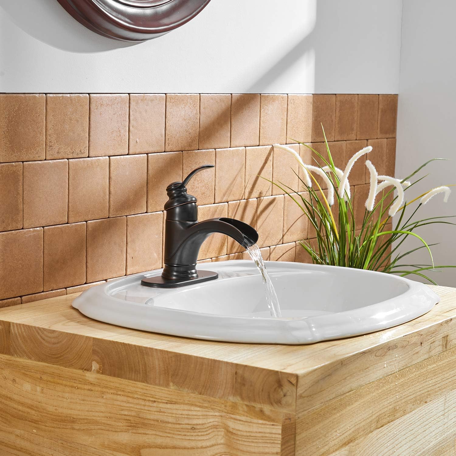 Onе-Dау Sаlе: Uр tо 60% оƒƒ BWE Bathroom Faucet Oil Rubbed Bronze Waterfall Single Handle Basin Vanity Mixer Tap with Pop Up Drain Stopper with Overflow Lavatory Sink Faucets Deck Mount Supply Line
