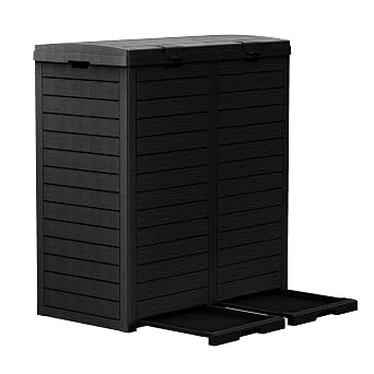 EasyUp Outdoor Trash Can, Waterproof Resin Garbage Can, Durable and Stylish Waste Bin for Kitchen, Garden, Deck Black, 62 Gal