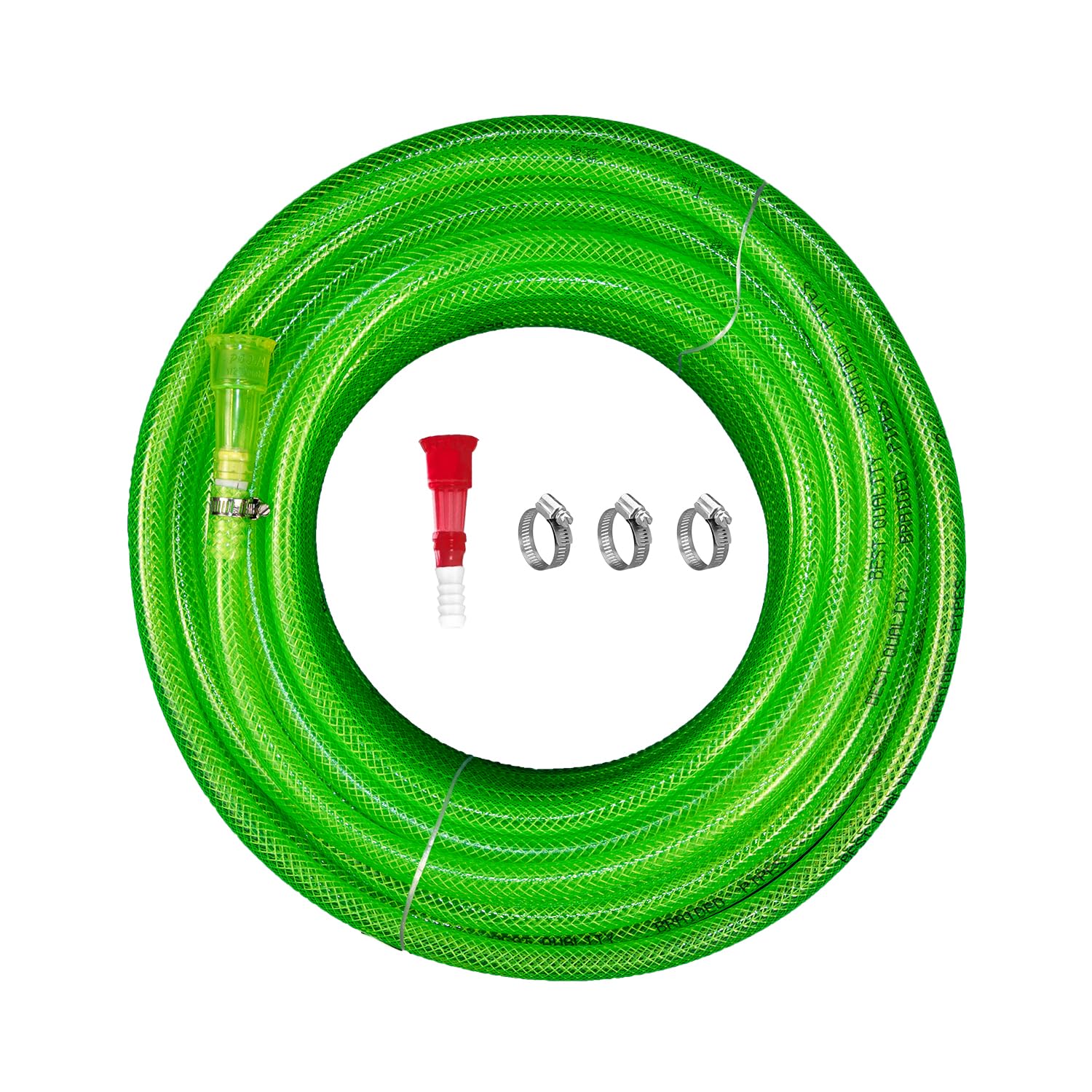 AlanPlast Triple Layer PVC Braided (Yarn Reinforced) Pipe Kit Complete with Clamps & Connectors | Transparent, Weather Resistant (5 Meters/16.4 Foot, 1/2 Inch)