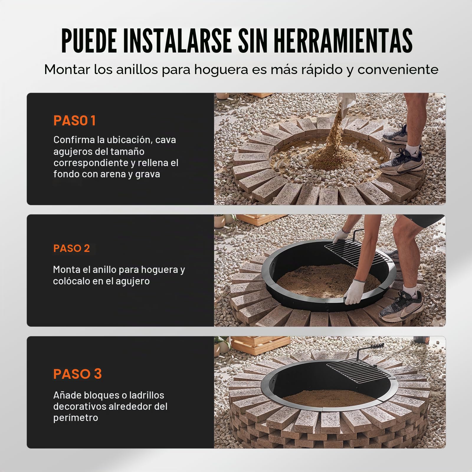 VEVOR Aro para Hoguera con Parrilla para Barbacoa Diámetro Exterior 1016 mm, Diámetro Interior 914,4 mm, Altura 215,9 mm, Revestimiento de Acero al Carbono, Anillo para Fogata sobre o en el Suelo
