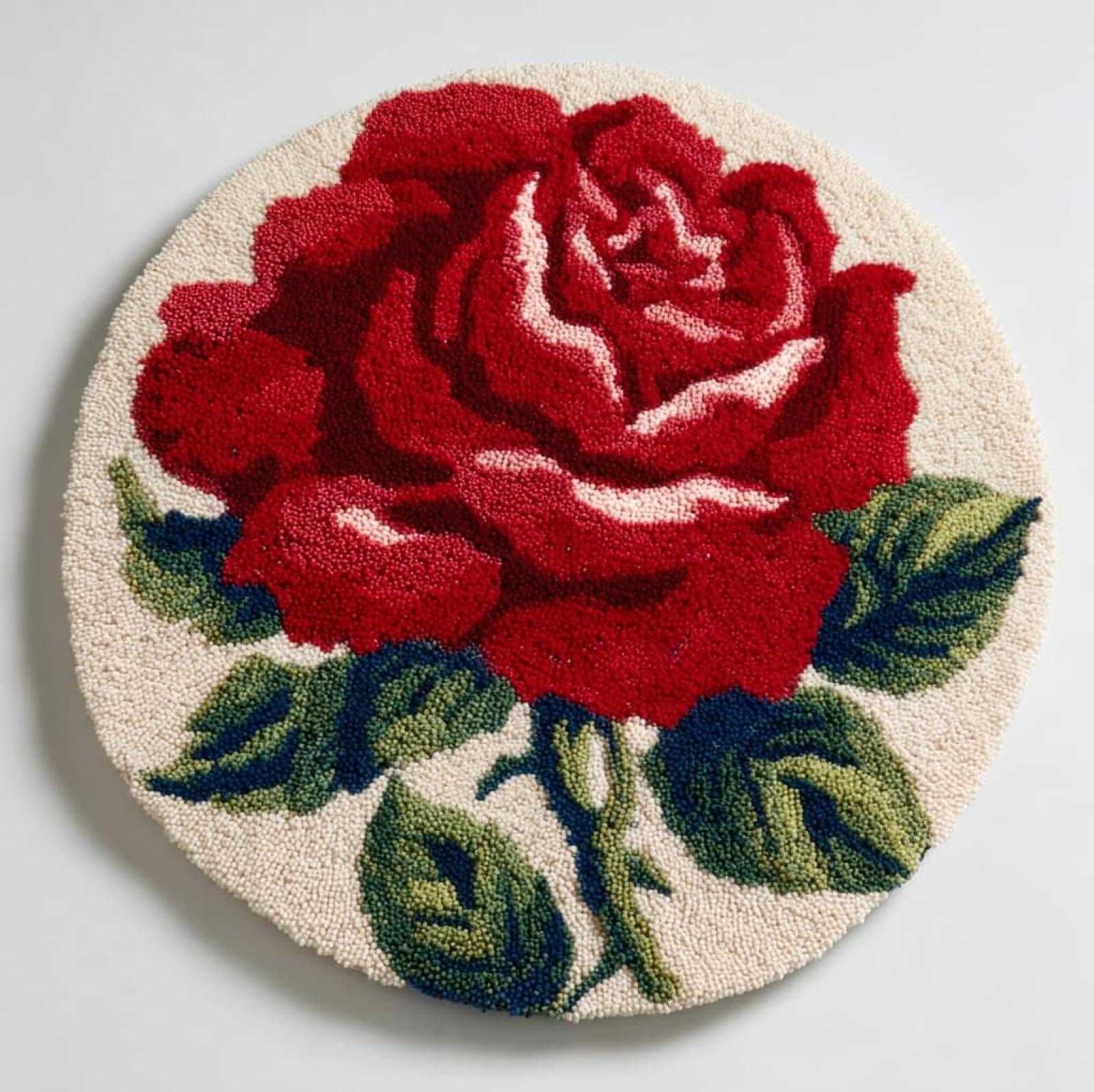 WallustrioaW Latch Hook Rug Kit,Red Roses,Pre-Printed Pattern Canvas Tapestry Embroidery Adults Handicrafts DIY Craft Cross Stitch Kits,50x50cm