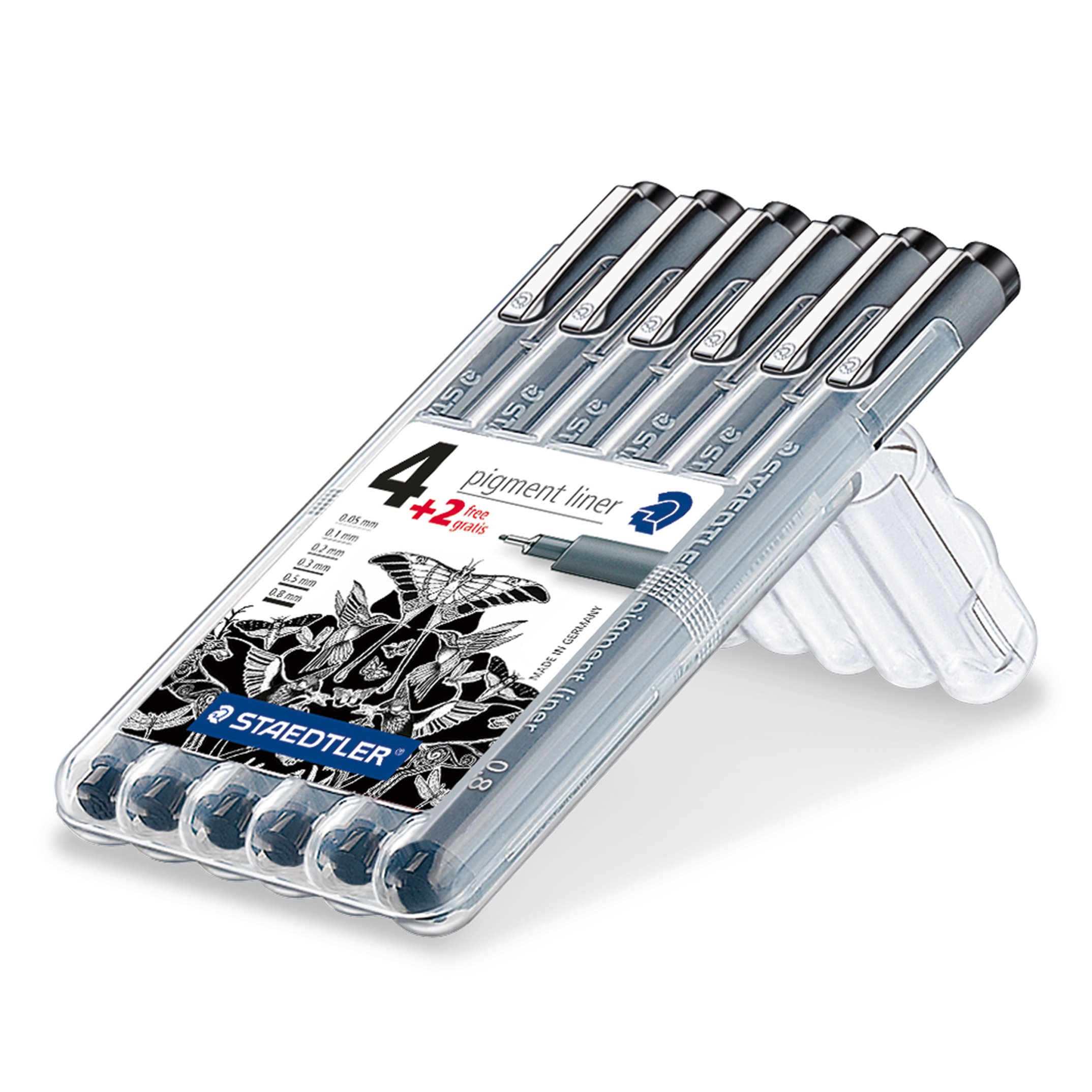 Staedtler Pigment Liner Fineliner 6er Set, mit Box (10x Standard Set Schwarz)