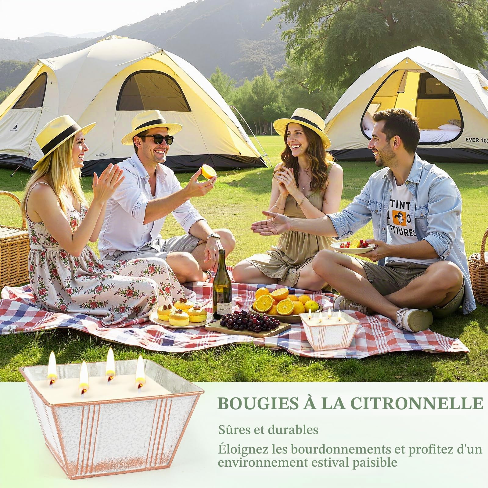 Lot de 2 grandes bougies à la citronnelle pour extérieur, 2 x 368,5 g (13 oz), bougies à la citronnelle 200 h, sans fumée, cire de soja naturelle parfumée, pour jardin, extérieur, intérieur, camping