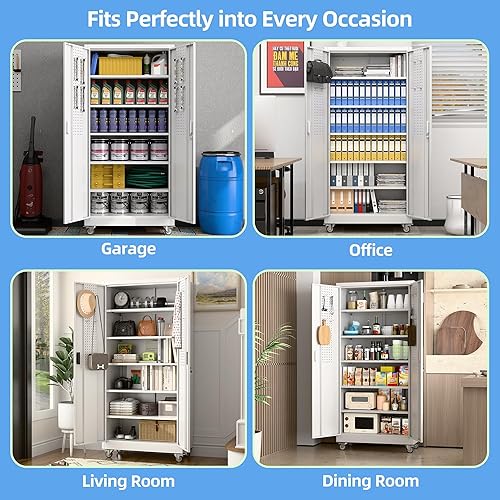 Miniatura 112 de Armario de almacenamiento de metal con tablero de clavijas de 31.5 x 31.5 x 16.5 pulgadas, armario de almacenamiento de acero con cerradura con 5