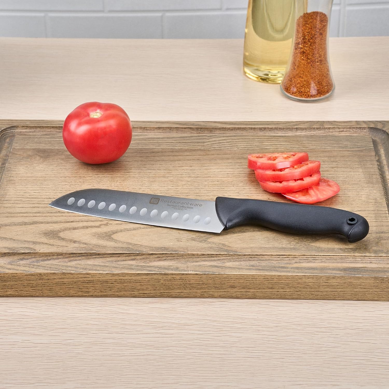 Restaurantware Sensei Back of the Haus - 7-inch Santoku Knife - Professional Chef's Kitchen Knife - Durable German Steel - Stain Resistant - With HACCP Coding For Food and Allergen Safety