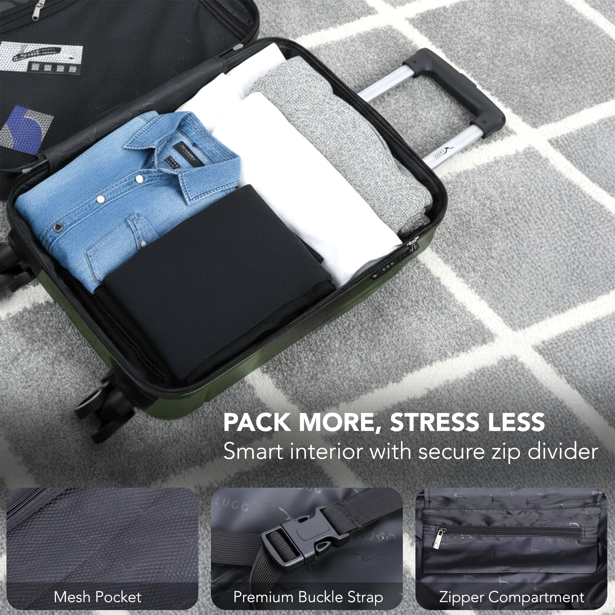 LUGG - Jetset 40cm Suitcase - 40x30x20cm- Ryanair Compatible - Underseat Size - Hard Shell ABS - Spinner & Removable Wheels - Lightweight Travel Luggage- Cream/Brown — view 82