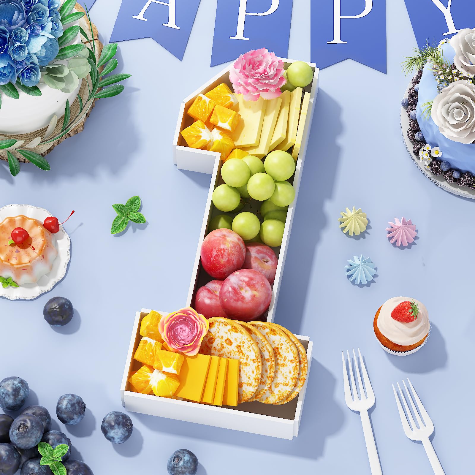 HILAVO Pappnummer für Charcuterie, 34,8 cm, Pappnummer 1, befüllbare Nummer für Lebensmittel, Pappmaché, Zahlenboxen für Cupcakes, Süßigkeiten, Babyparty, Geburtstag, Jahrestag, Party-Dekorationen