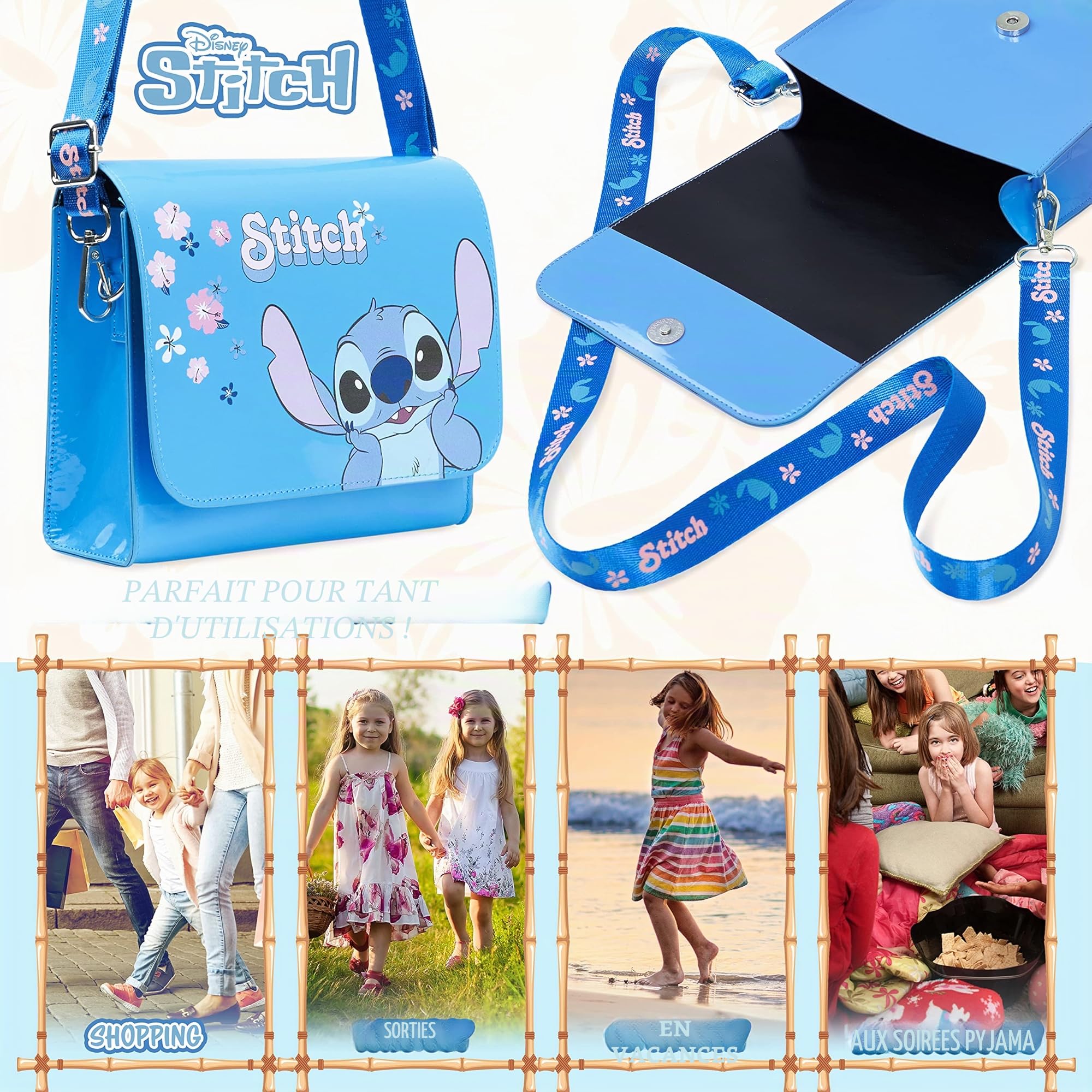 Disney Sac Stitch, Sac à Main Fille, Sac Bandoulière Fille, Idée Cadeau Enfant Fille Stitch Reine des Neiges