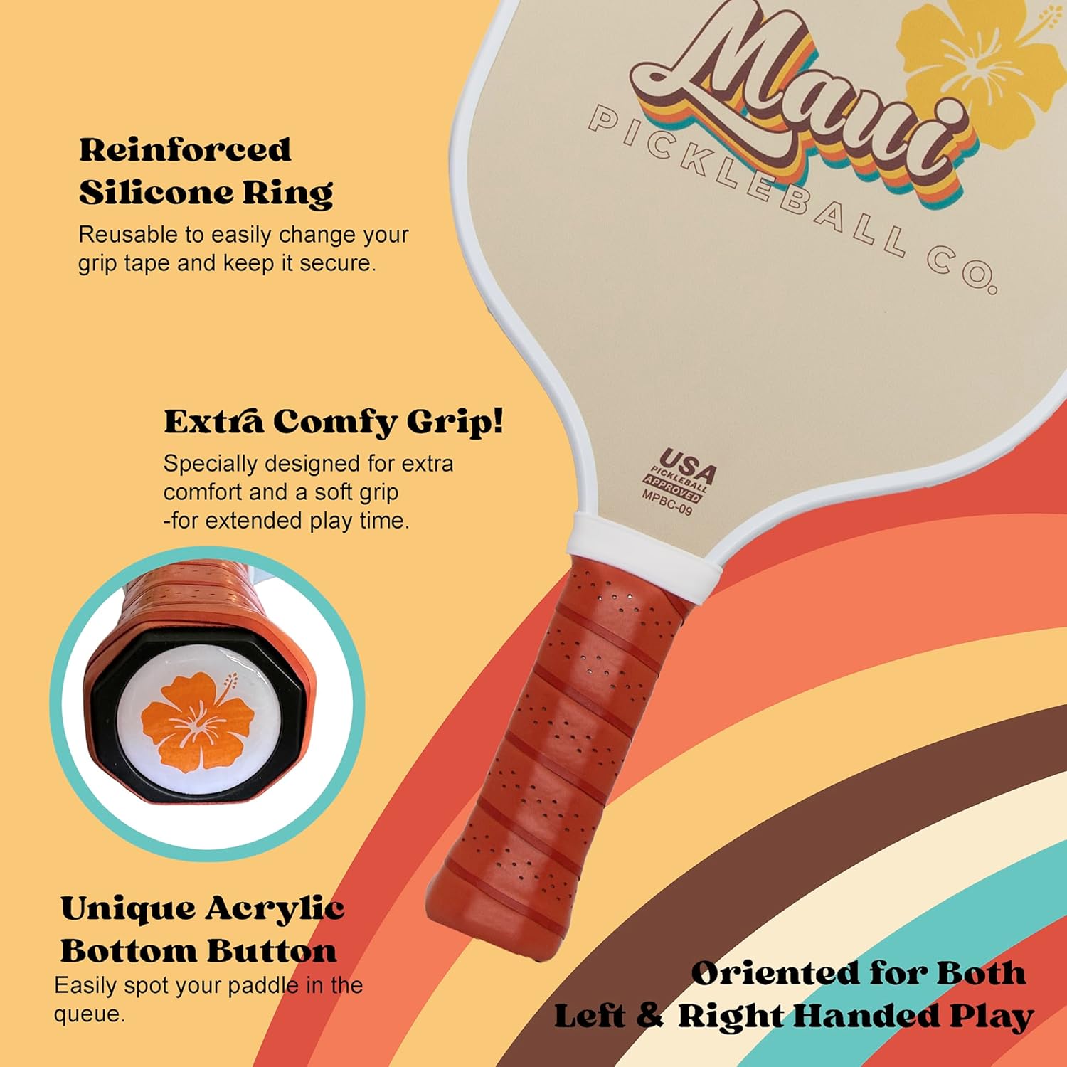 2024 Maui Pickleball Co. USAPA Approved Carbon Fiber Textured Pickleball Paddle | High Performance Pickleball Paddle Racket Pickle Ball Paddle for Men Women Beginner Intermediate Cute Retro Style