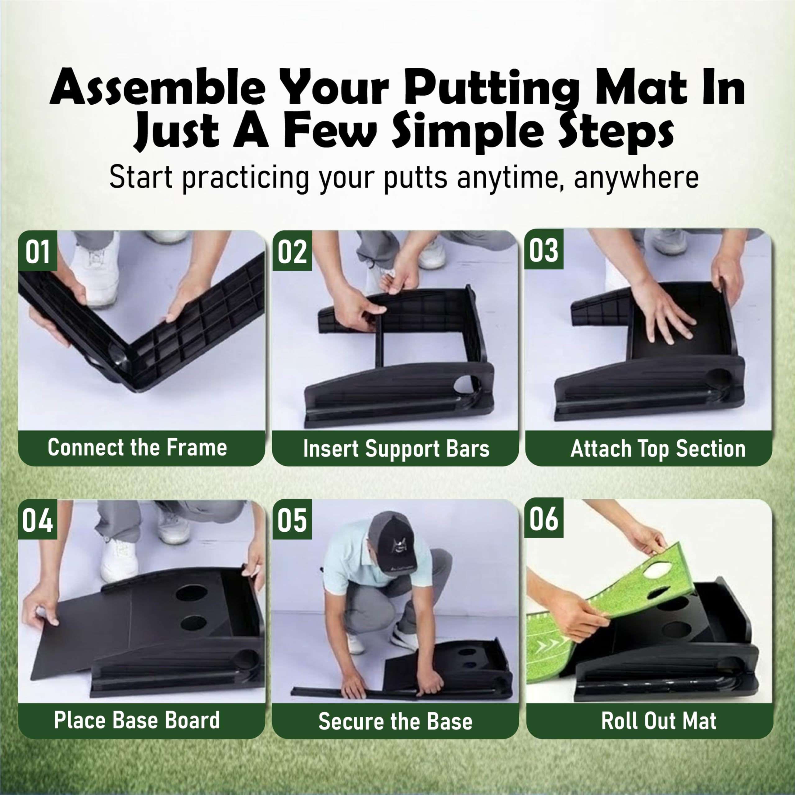 Putting Green Indoor | Tapete de golf sin arrugas con retorno automático de la bola, superficie antideslizante y marcas de alineación para una práctica precisa de putting en casa, oficina y al aire