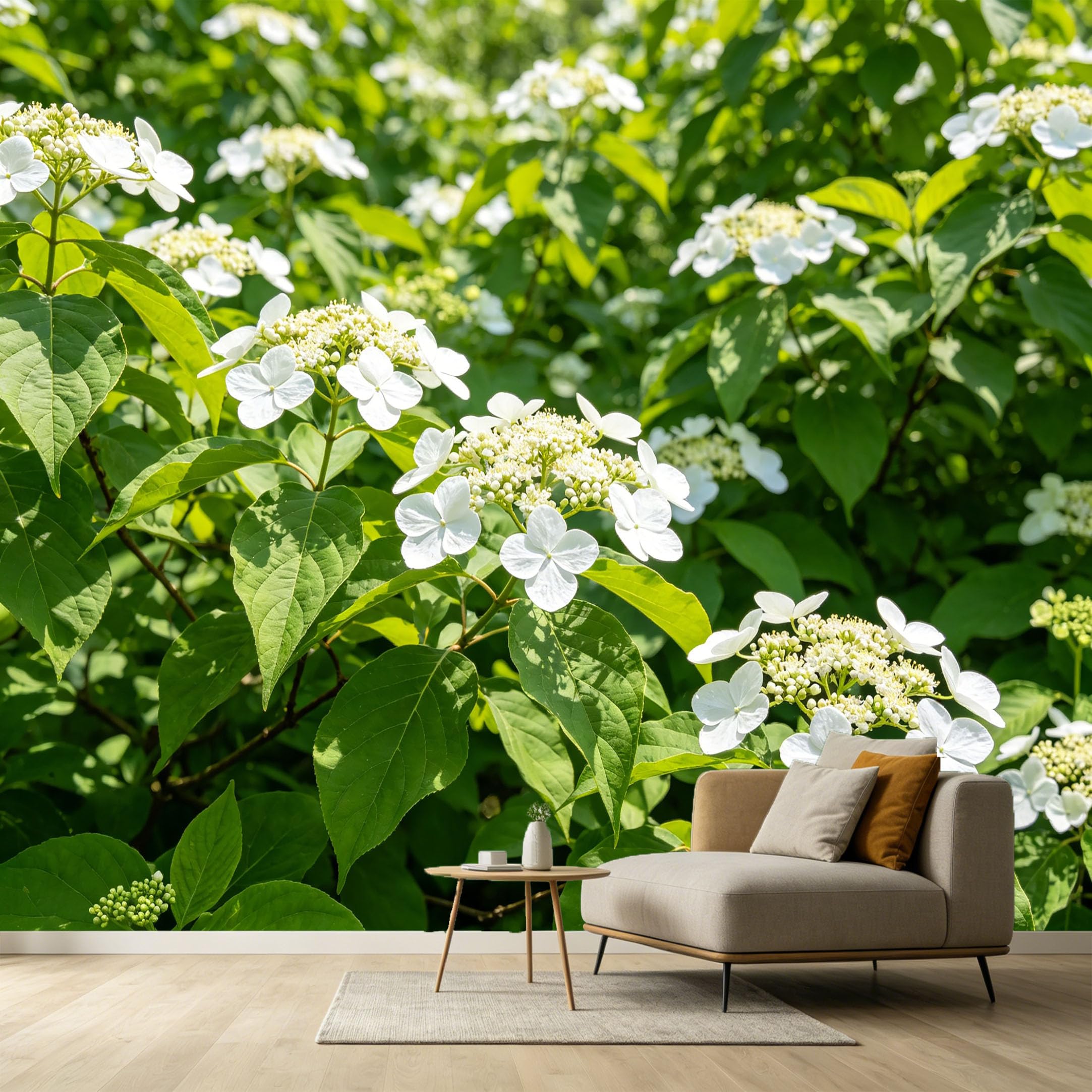 Custom Size Wall Murals Botanical Hydrangea White Flower Modern Contemporary SelfAdhesive Wall Fabric Removable Large Wallpaper for Photo Living Room Decoration