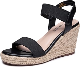 Women's 881 Wedge Sandals Elastic Ankle Strap Espadrilles Platform Open Toe High Heel Stretch Textile Bridal Shoes
