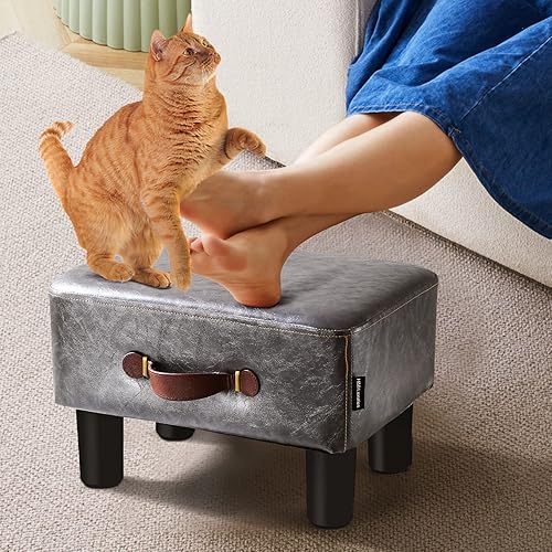 Miniatura 2 de H&B Luxuries Footstool Small Ottoman, PU Leather Small Ottoman Foot Rest16.14" Extended Rectangular Footstool with CarryOttoman for Living Room,