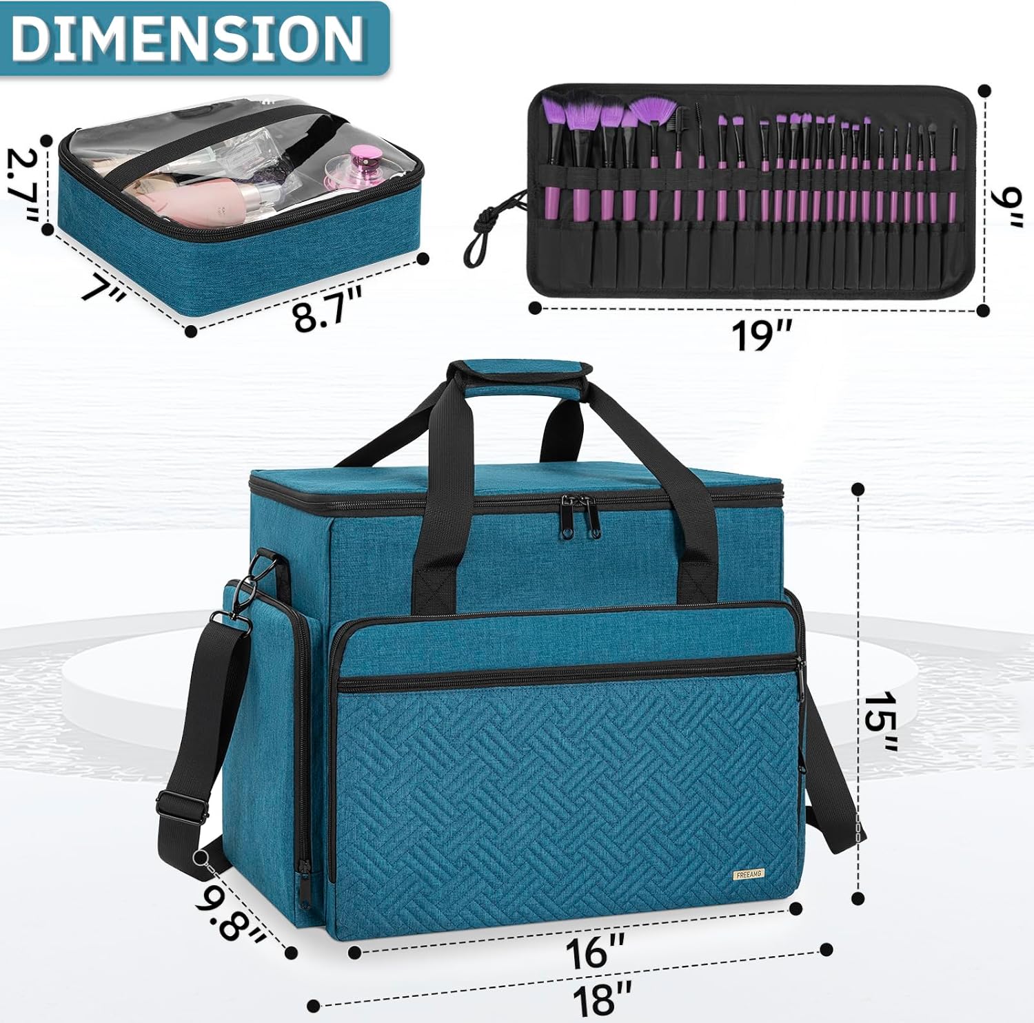 Extra Large Makeup Case with 4 Removable Pouches, Professional Make up Train Case,Travel Cosmetic Bag for Hairstylists Nail Tech Makeup Artist with Shoulder Strap and Handle （Blue）（Bag only）