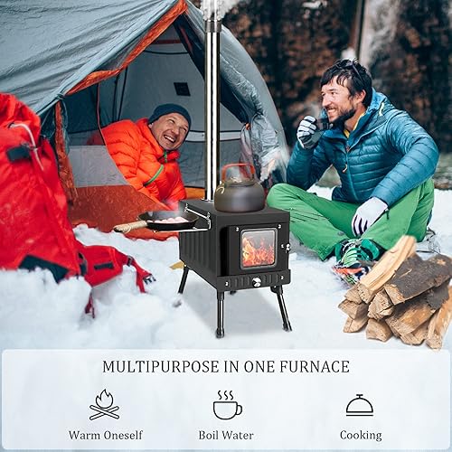 Miniatura 6 de Estufa de leña, estufa de tienda para calefacción, estufa de leña portátil plegable para tienda, cocina, patio, estufa de camping incluye tubos de