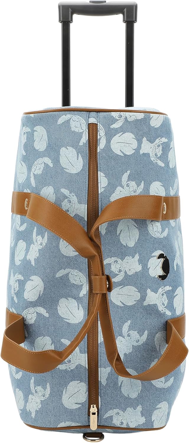 Disney Stitch Character Print 21" Adult Blue Denim Rolling Duffel Bag - Image 4
