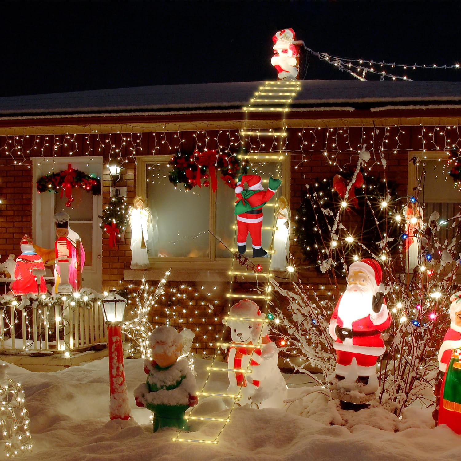 NQEUEPN Luci per Scaletta Natalizia, Luci per Scaletta da 3m con Babbo Natale Decorazioni Natalizie per Esterni Decorazioni per Scale a LED per Finestre Esterne per Interni Giardino Muro di Casa