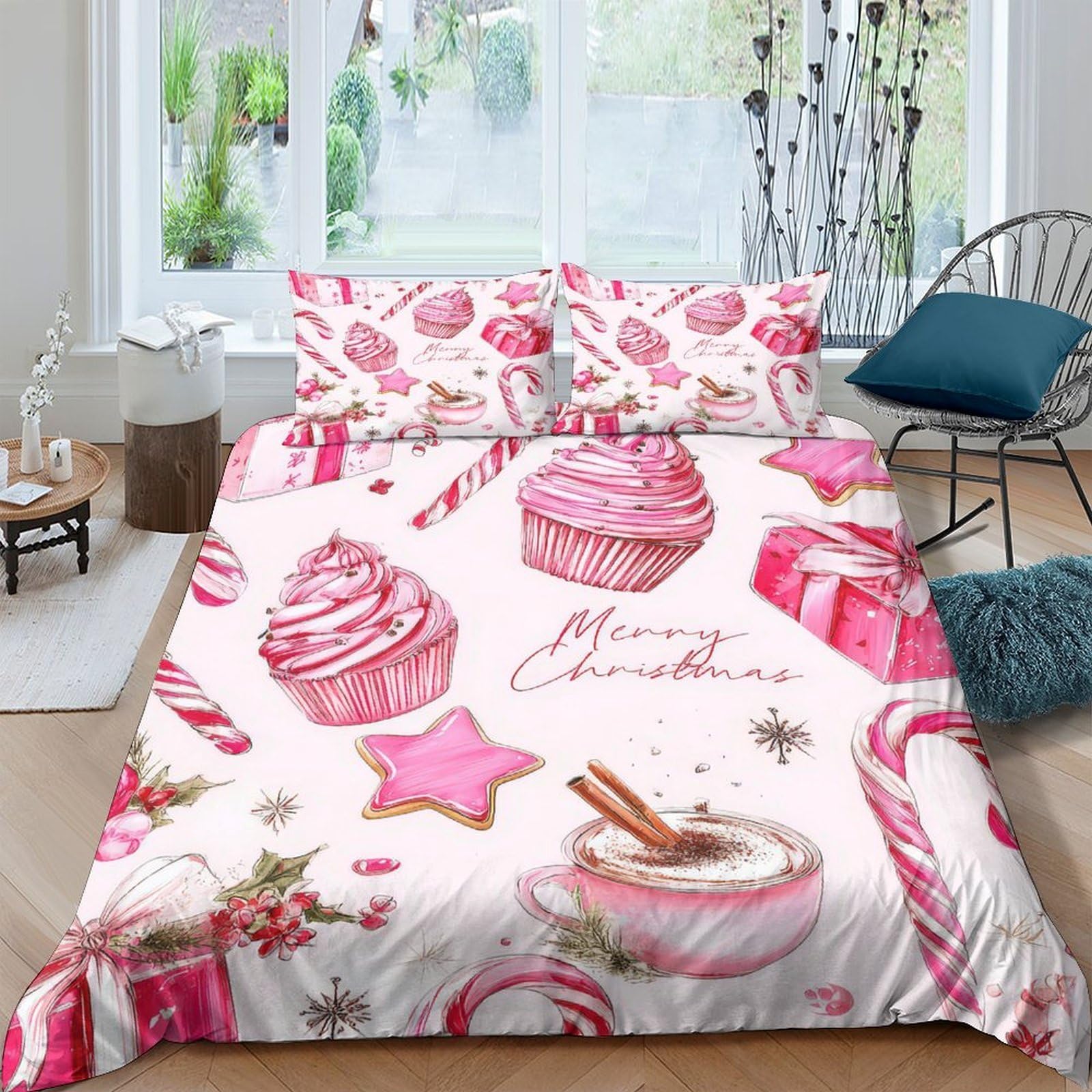 Ctjqhvkz Style-9 3D Printed Pink Cupcake Fitted Sheet Microfiber Soft Candy Cane Mattress Cover For Bedroom Dorm Easy Care Decor Single（135X200cm）