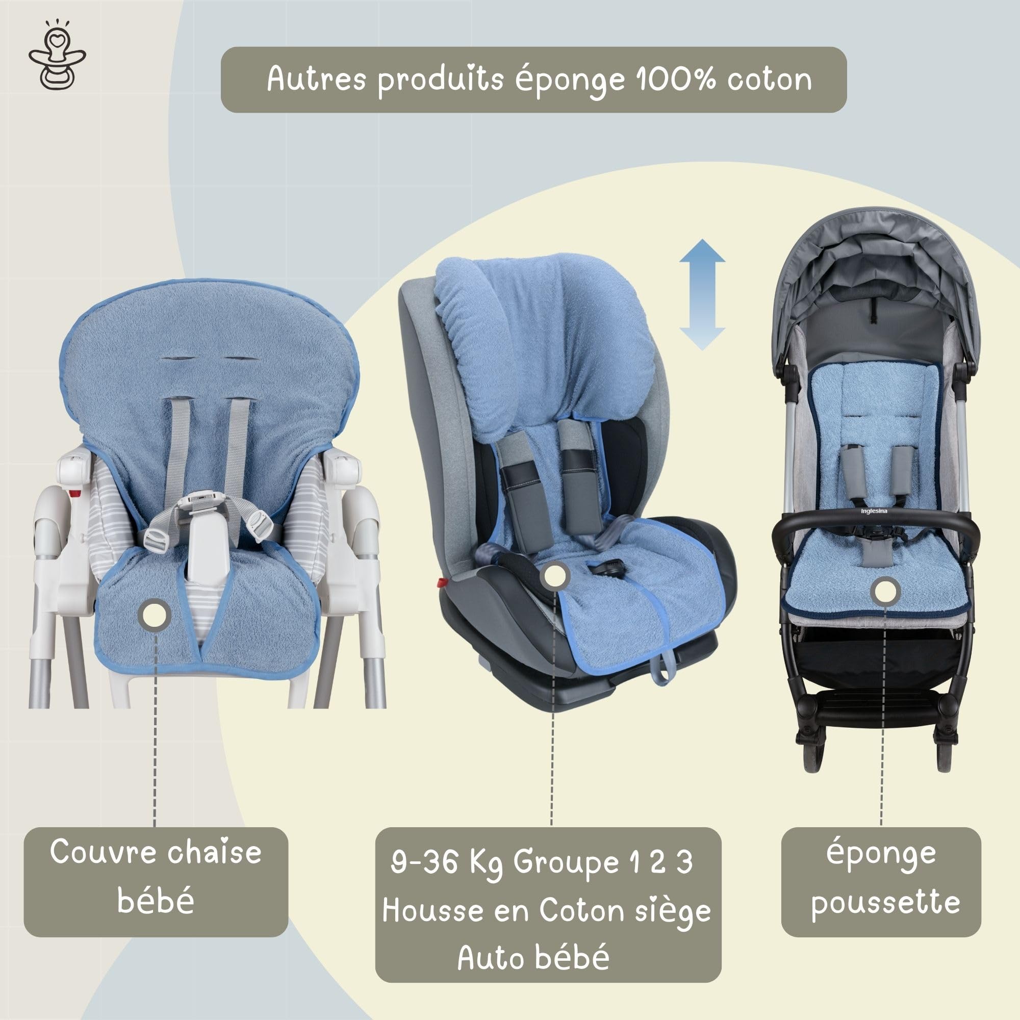 baby idea Housse pour siège d'enfant Auto Universelle 0/18 kg en Double éponge de Coton, 100% Coton, Lavable avec Passage, Sangles - Fabriquée en Italie (Avio)