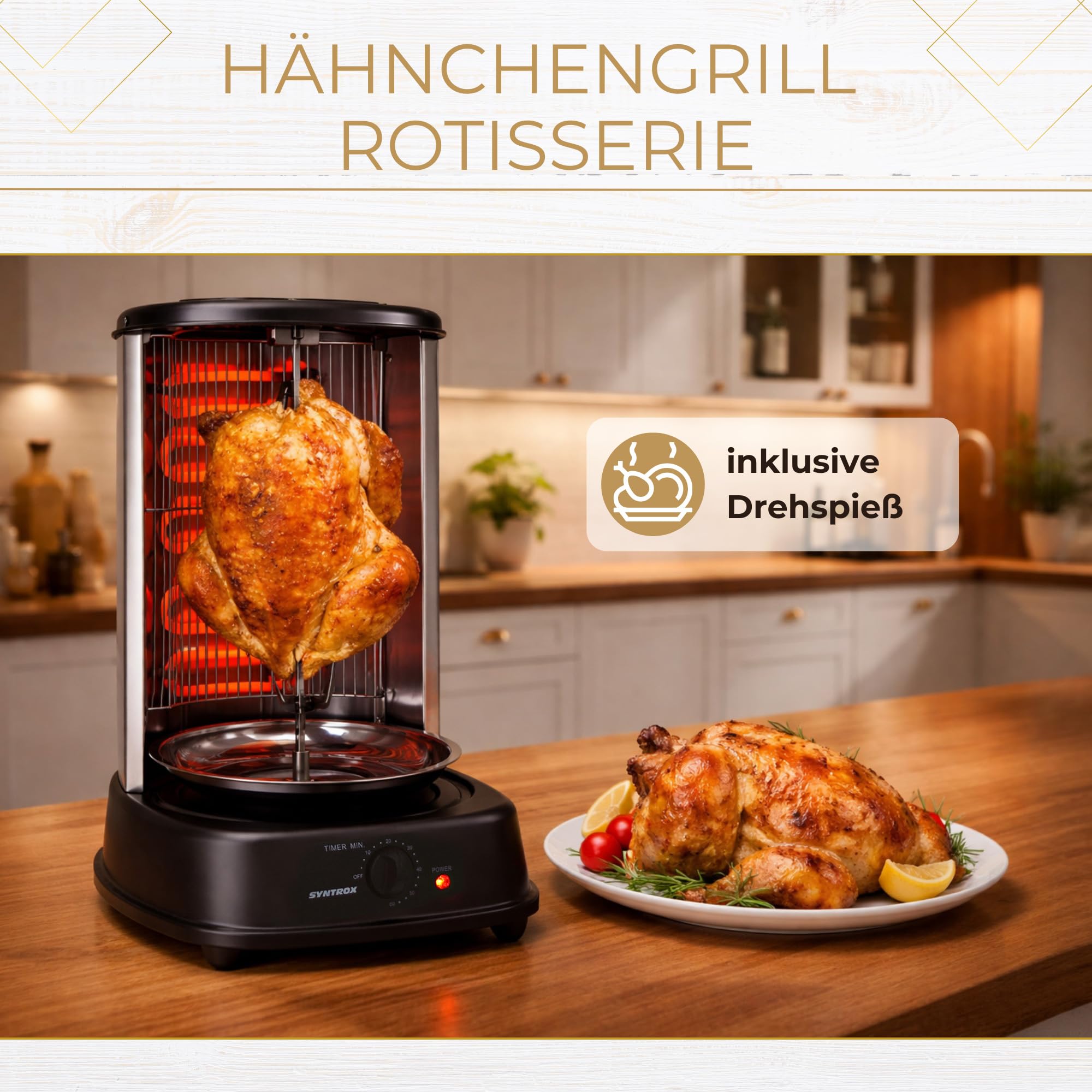 Syntrox Germany Chef Grill RO-2000W-21 L BSS Dönergrill Gyrosgrill Hähnchengrill