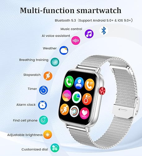 Miniatura 5 de Relojes inteligentes HD de 1.83 pulgadas para mujer, rastreador de actividad con respuestahacer llamadas, reloj inteligente y actividad con