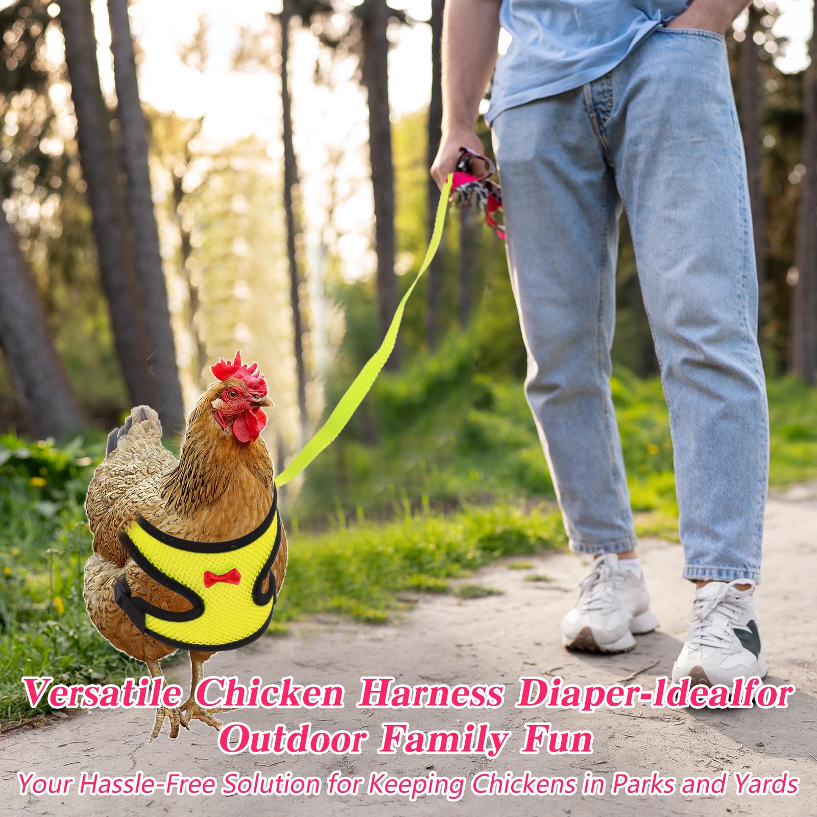 Ensemble de laisses et harnais réglables à double réglage en nylon confortable avec laisse de 1 m pour poules, canards, oies, petits animaux de compagnie (rose, M)