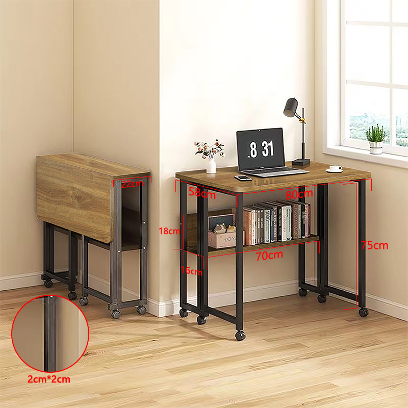 Scrivania Pieghevole Con Ruote 80x60 Cm | Legno E Metallo | Salvaspazio Per Cameretta E Ufficio - Foto 2