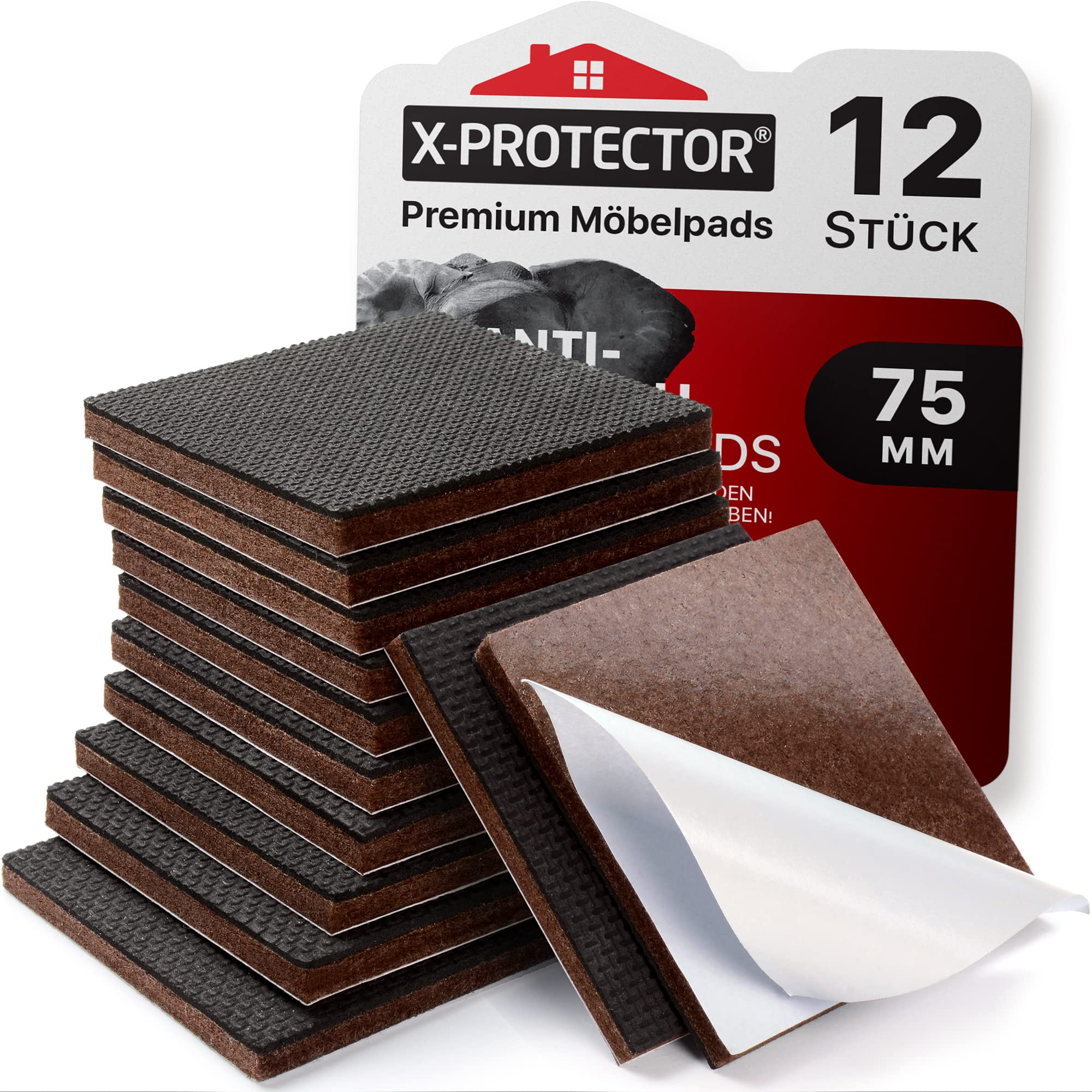 X-Protector Antirutsch Pads 12 Stück 75 mm - Antirutsch Gummi Selbstklebend – Prämie Rutschhemmer für Möbel - Ideal Anti-rutsch Gummi - Dicker Möbelstopper – Antirutschpads für Möbel & Gegenstände!