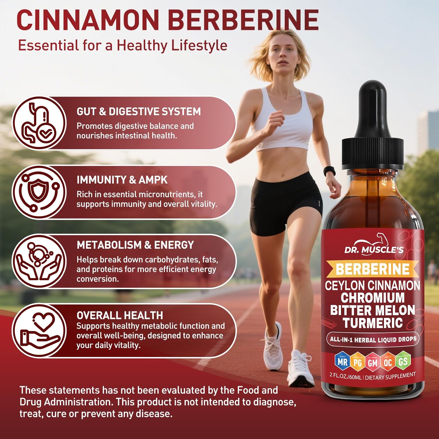 2-Pack Berberine with Ceylon Cinnamon Liquid Drops - Berberine Supplement with Turmeric, Moringa, Bitter Melon, Chromium, Gymnema - Daily Dietary Supplement for Adults, 4 FL OZ - Vegetarian