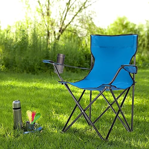 Miniatura 2 de Silla de camping plegable con reposabrazos y bolsa de almacenamiento de transporte, sillas de playa pequeñas para adultos, sillas de césped ligeras