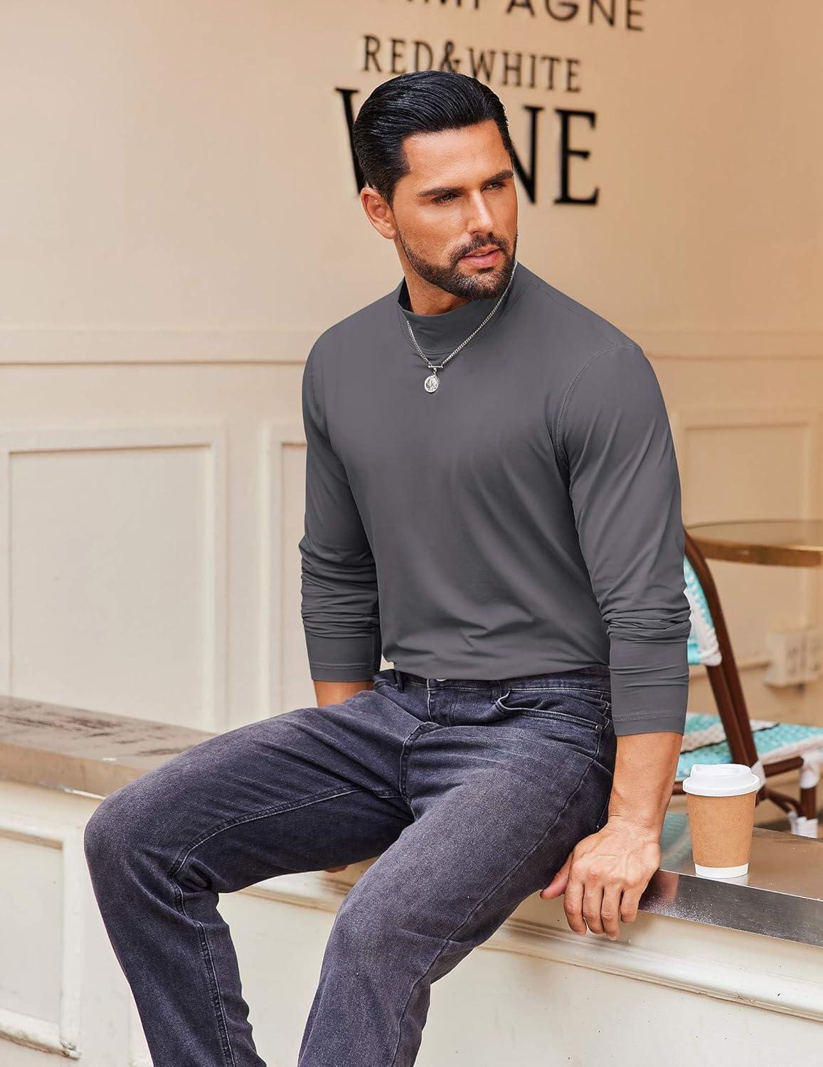 COOFANDY Mens Mock Turtleneck Long Sleeve Shirts Casual Basic T-Shirt Lightweight Mockneck Pullover Sweater for Men - Image 4