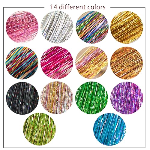 Miniatura 6 de Paquete de 6 extensiones de cabello de oropel con clip de 20.5 pulgadas, resistentes al calor, kit de oropel de hada para mujeres y niñas,