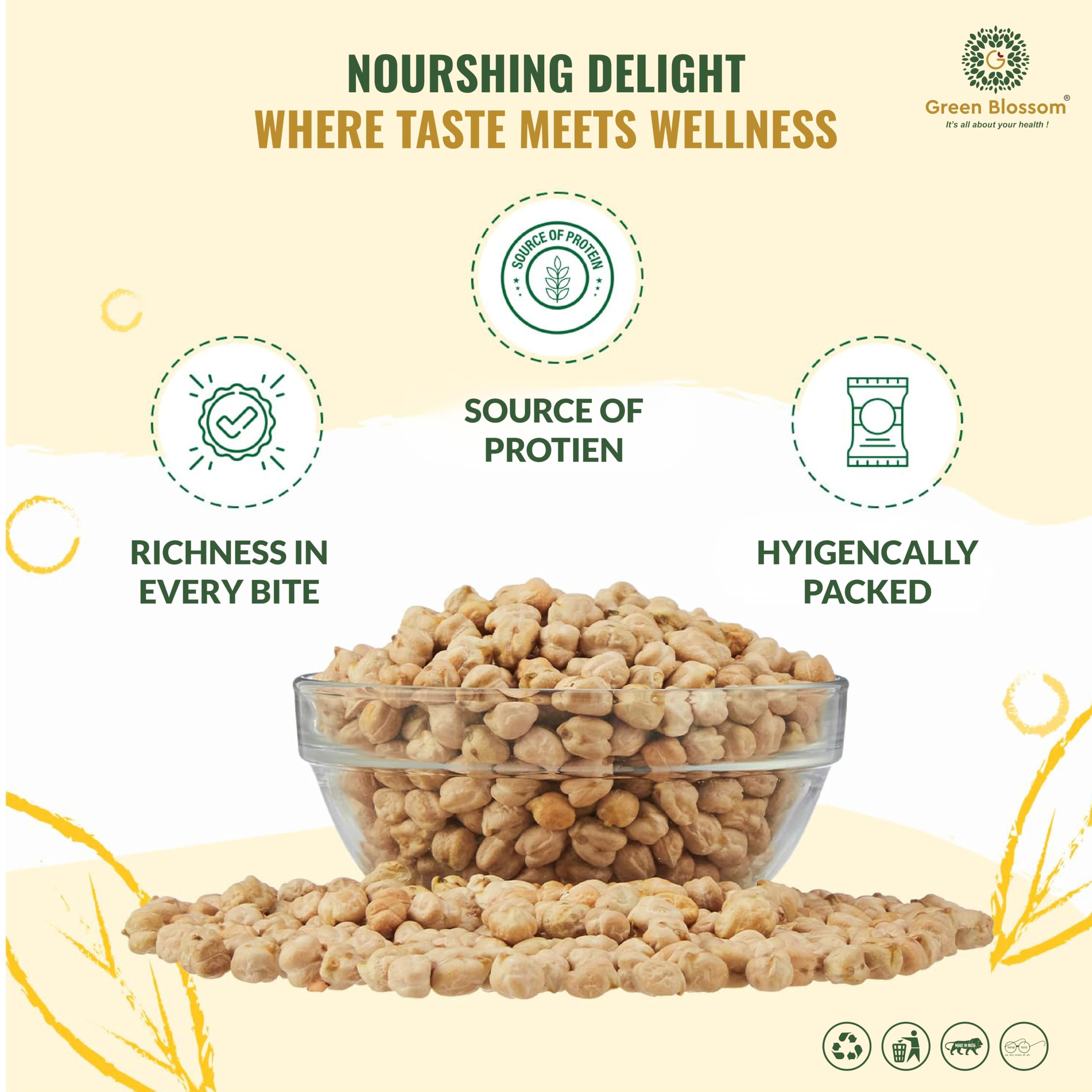 Green Blossom Organic Kabuli chana/Begalgram whole - 2.5 Kg Unpolished 100% Vegan (500g Pack Of 5) 1