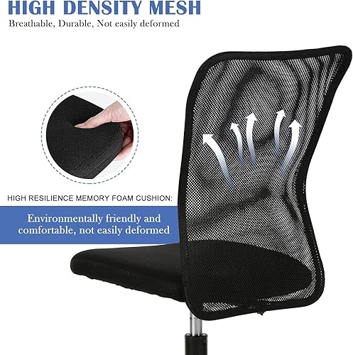 Miniatura 3 de Silla de oficina pequeña, silla de escritorio sin brazos con ruedas, silla ergonómica para computadora con soporte lumbar, silla giratoria de malla
