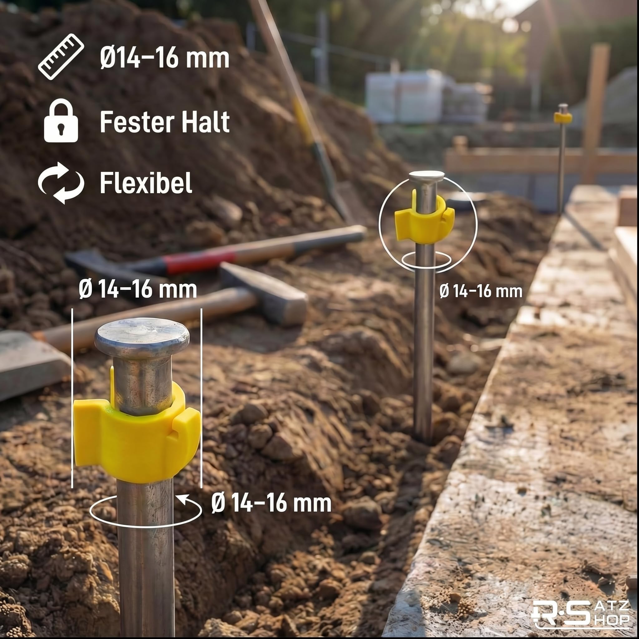 Richtschnurhalter Set (25 Stück) für Schnurpfähle - Seilführung zum Aufstecken - 25/50/100 Stück - Schnurspanner Ideal für Straßen, Garten- und Landschaftsbau - Made by