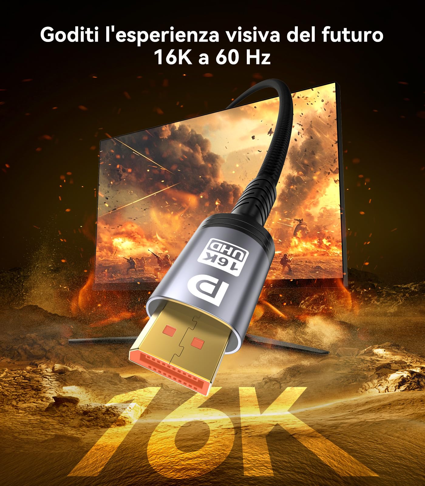 Sniokco 80Gbps Cavo DisplayPort 2.1 1.5M, VESA Certificato 16K DP Cavo 16K@60Hz 8K@240Hz 4K@540Hz 360Hz 240Hz Compatibile con HDR HDCP 2.3 DSC FreeSync G-Sync Monitor Grafica RTX 5090 4090 PC HDTV