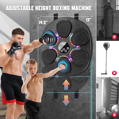 Vista 3 de Music Boxing Machine for Adults & Kids, Bluetooth Smart Boxing Wall Machine with Gloves, 9 Modes, 6 Speeds & 3 Sensitivity, Electric Light Up Music