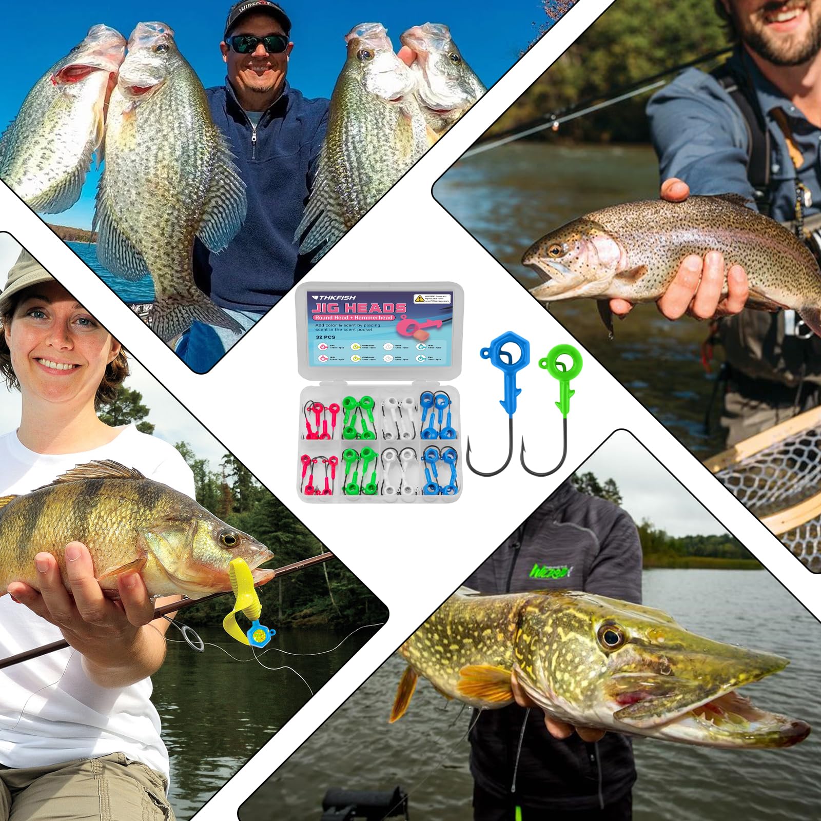 THKFISH Lot de 12 hameçons de pêche souples à têtes plombées, accessoires de pêche, hameçons pour truite crappie basse, 1,5 g (1/16oz), 3,5 g (1/8oz) 5,5 g (3/16 oz)