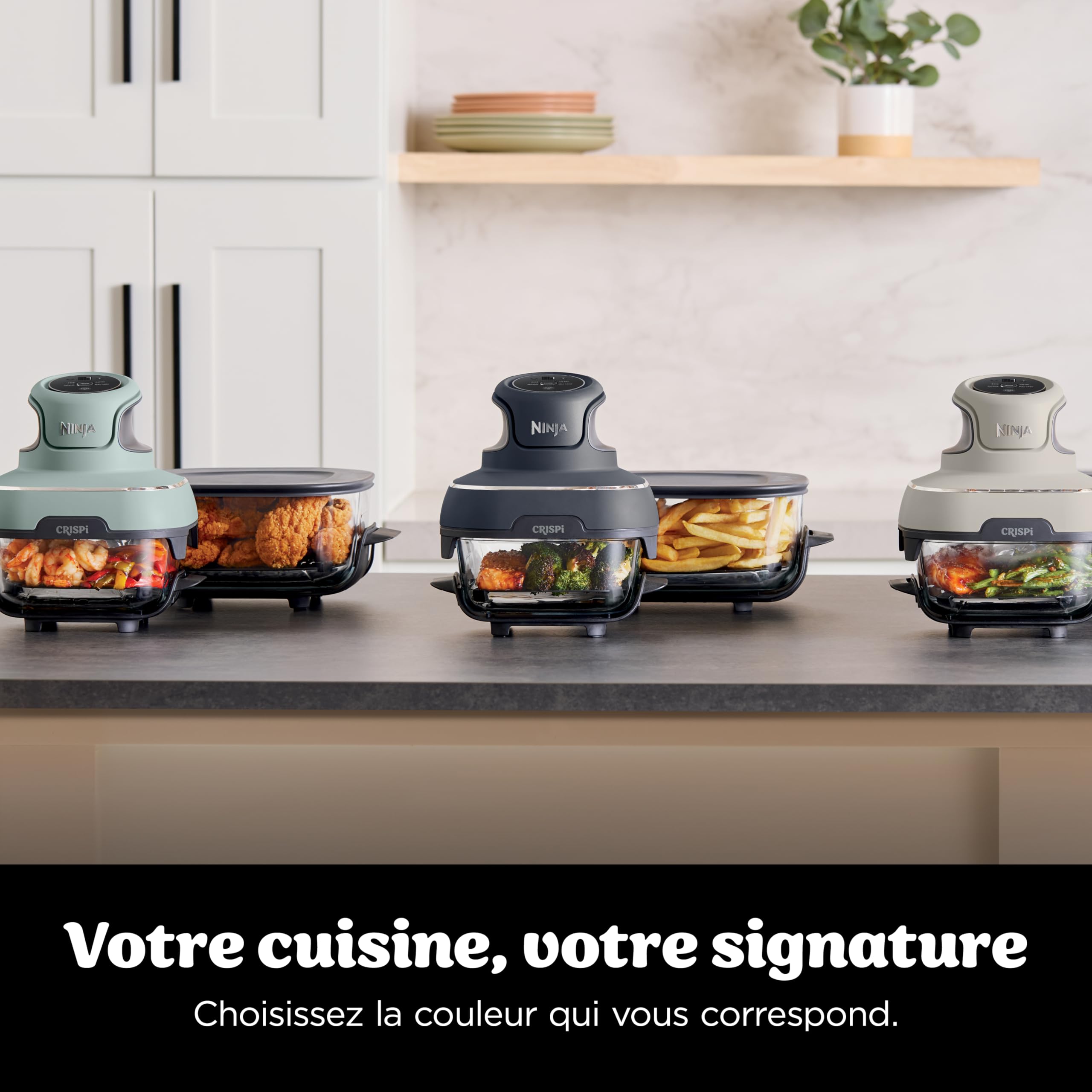 Ninja CRISPi Friteuse sans huile portable, 3,8L, 4-en-1 : Frire sans huile, Rôtir, Garder au chaud, Recroustiller, Design compact, 2 récipients avec couvercles, 1 700 W, Pierre FN101EUST