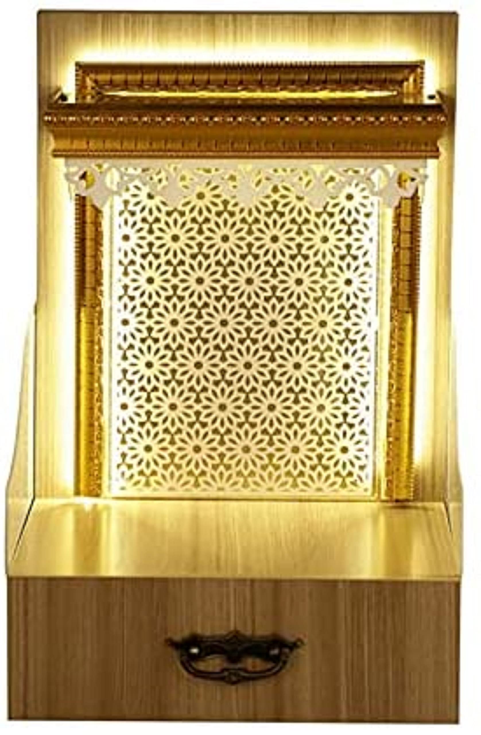 Puja Mandir en bois suspendu temple de maison marron avec LED